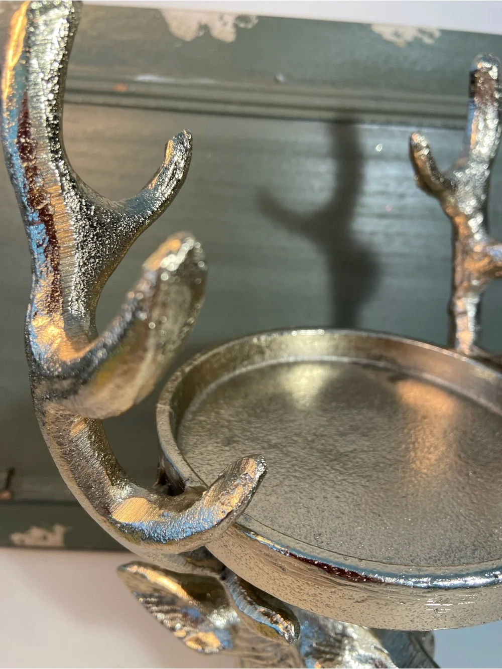 Silver Deer Stag Head Antler Candle Holder Trinket Dish Men’s